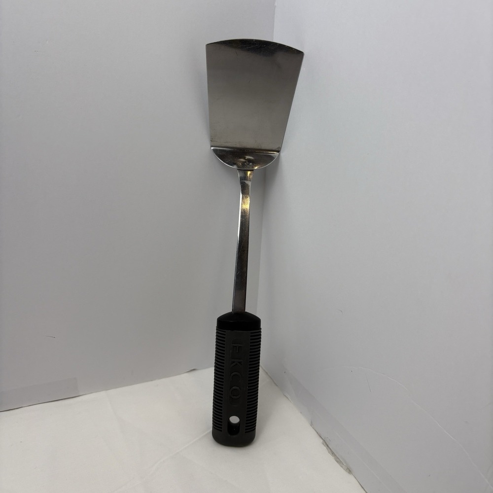 EKCO Stainless Steel Spatula 12.5" Black Rubber Handle Kitchen Tool Solid Blade